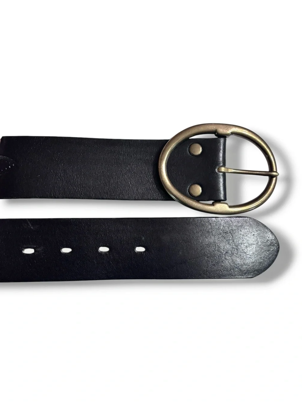 BANANA REPUBLIC Black Western Scrollwork Tooled Leather Belt Oval Brass Buckle